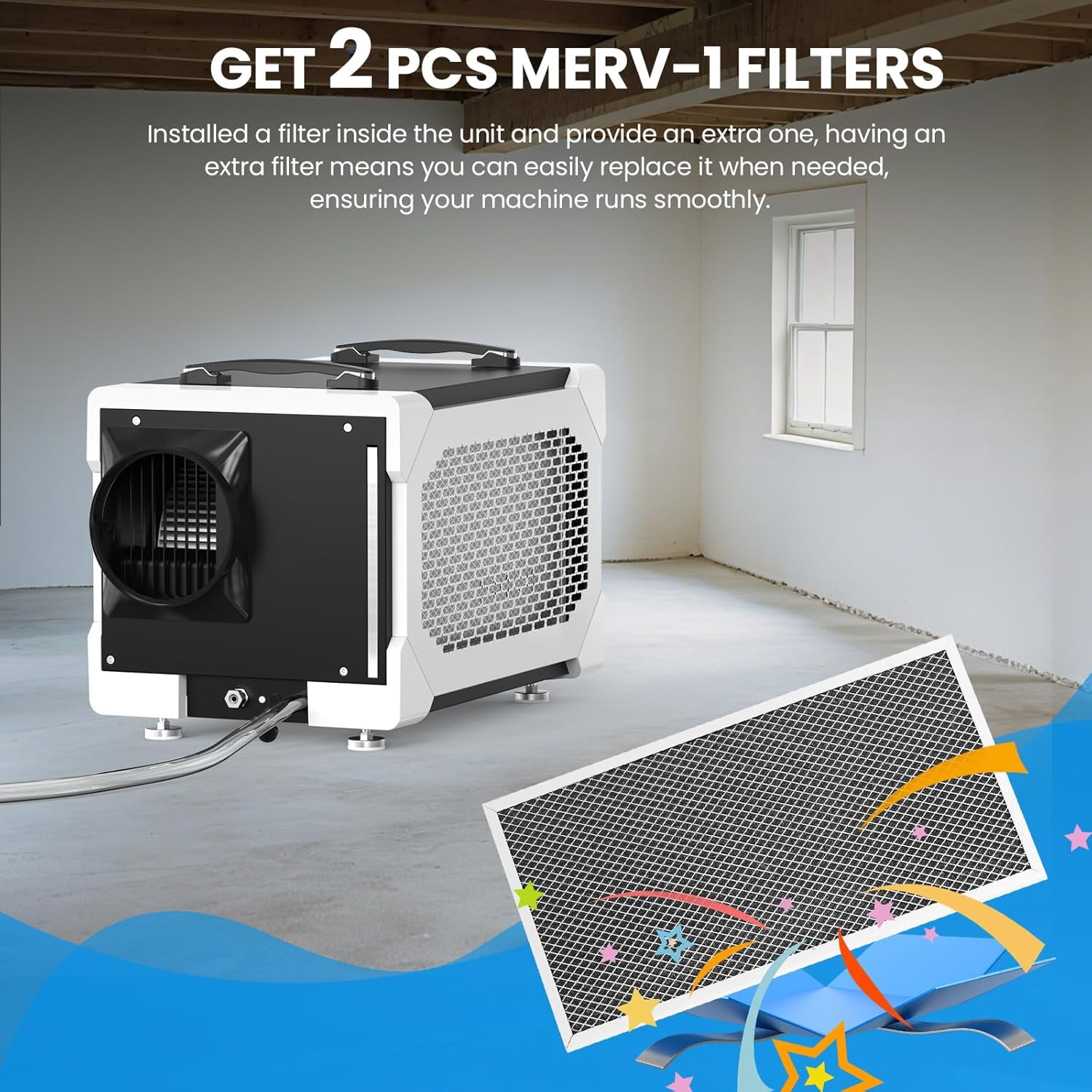 CADPXS Crawlspace Dehumidifier with Pump and Drain Hose, 145 Pints Commercial-Grade Dehumidifier for Crawl Spaces, Basements, Industrial and Water Damage Use, Large Capacity, Auto Defrost, cETL