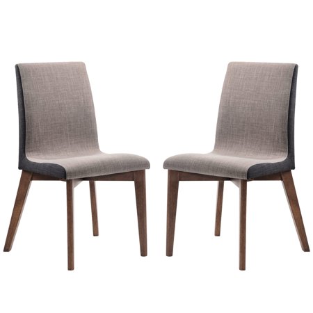 Of 2 Dining Chairs With Grey Upholstered Back Walnut Finish Mid-century Modern Style For Room Table Fabric Side Chairs Walnut Frame Decoration