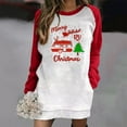thumbnail image 1 of WREESH Ladies Casual Print O- Neck Stitching Long-Sleeved Long Sweater Top, 1 of 5
