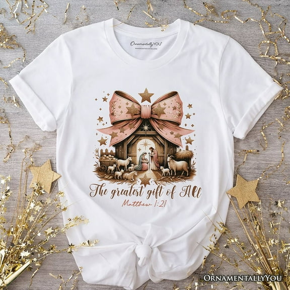Holy Night Nativity Scene Jesus T-Shirt, The Greatest Gift of All Matthew 1:21 Christian Christmas Tee