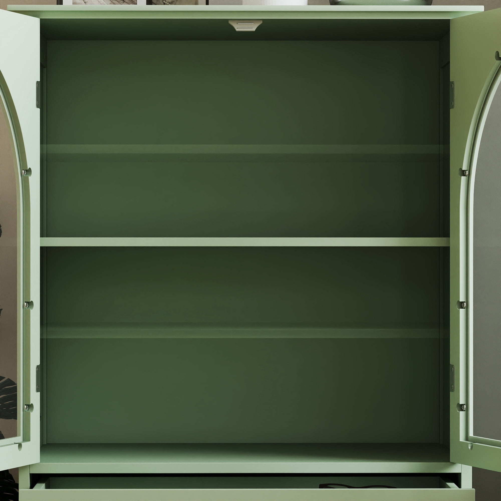 37"H Kitchen Storage Cabinet,Farmhouse Buffet Sideboard with 1 Drawer & 2 Doors,Pantry Cabinet Entryway Cabinet Coffee Bar for Dining Room Living Room,Green