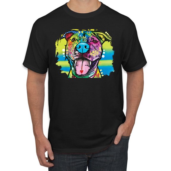 Cute Happy Smiling Dog Rainbow Pitbull Dog Lover Men's Graphic T-Shirt, Black, Small