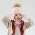 thumbnail image 5 of UQJfacai Kids Winter Beanie Hat Scarf Gloves Set for Girls Boys Knit Warm Pompom Earflap Hats Mittens Neck Warmer 4-10 Years, 5 of 5