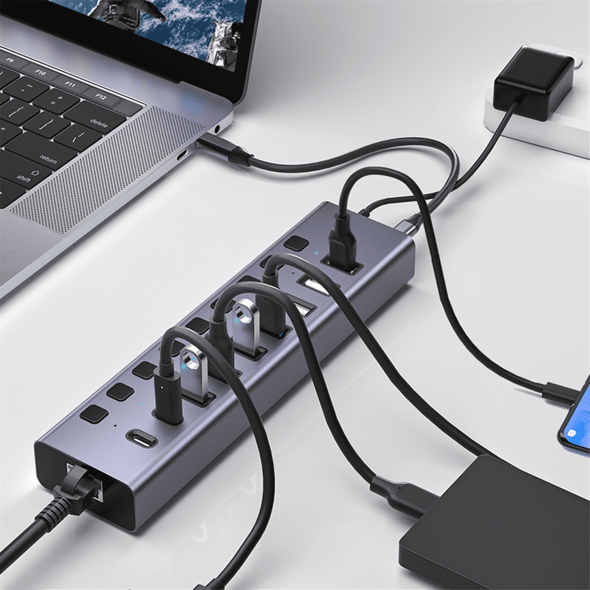 9 In1USB C Hub with Adapter USB C Hub Charging 10Gbps Data Transfer for Phone/Laptop US Plug