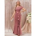 thumbnail image 4 of Dusty Pink Sequin Lace Ruffle Mermaid Evening Maxi Dress, 4 of 30