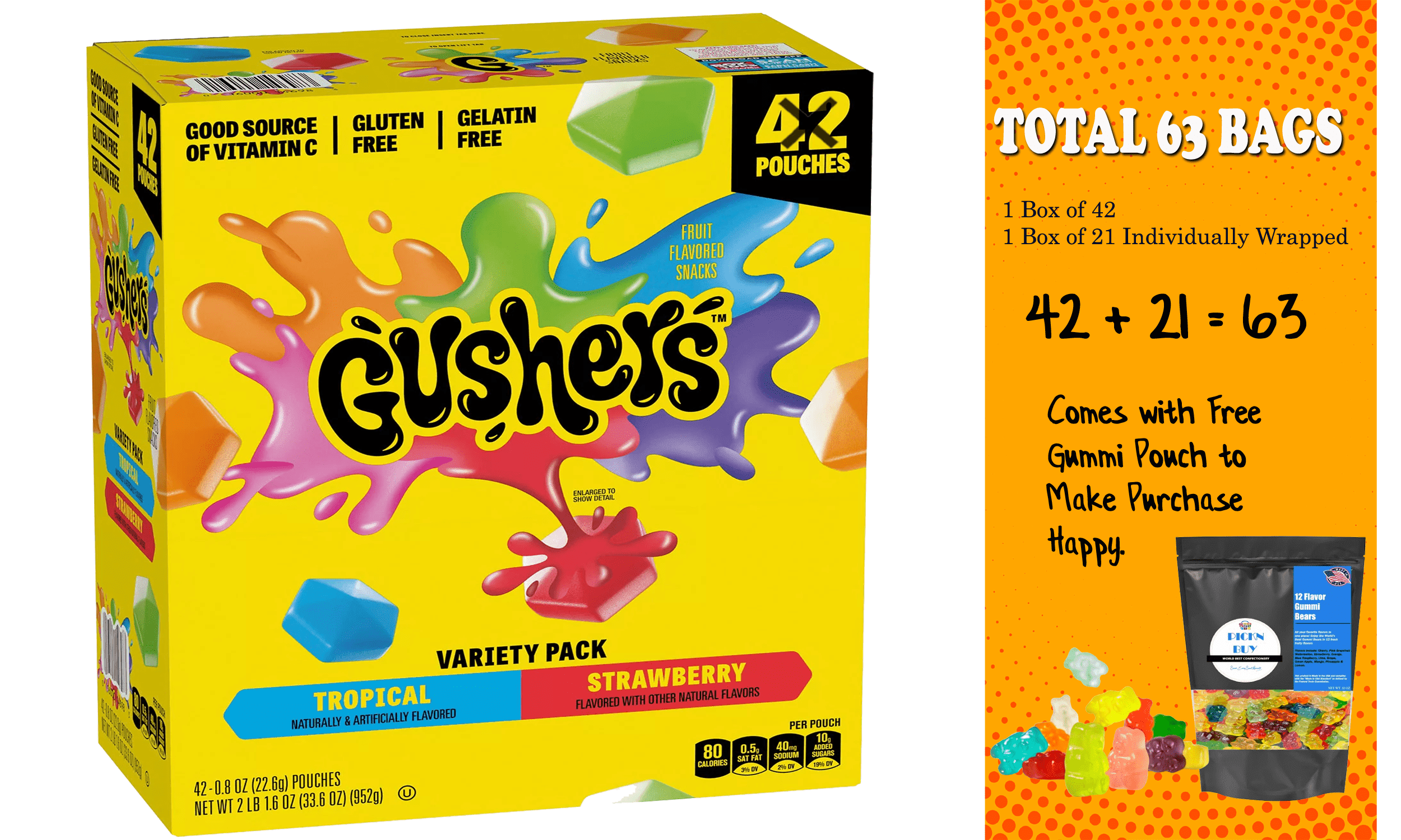 Gushers Strawberry & Tropical Variety Pack Snacks, 0.8 oz., 42 pk.