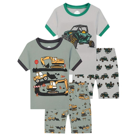 WIBACKER Toddler Boys Pajamas Short Sets Excavator Cotton 4 Piece Vehicle Pjs Sleepwear Summer Clothes Kids Jammies 2-9Y