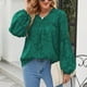 thumbnail image 2 of Blusa con cuello en V y manga larga con estampado de textura, color puro, tops casuales de moda para mujer, 2 of 5