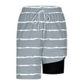 thumbnail image 4 of FRSASU Mens Swim Trunks with Compression Liner and Strip Print 9 Inch Stretch Quick Dry Swim Shorts with Zipper Pockets Swimwear Gray, 4 of 6