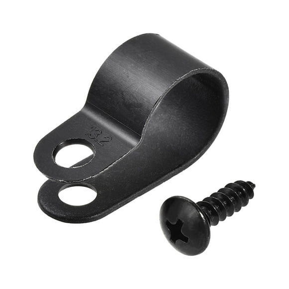Unique Bargains 13.2mm Nylon R Type Cable Clip Wire Clamp with Screws Black 50 Pieces