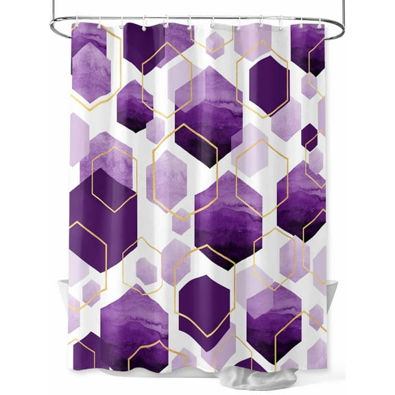 Fsddascl Purple Geometric Shower Curtain Set - 48" x 72" Washable Bathtub Curtain with 12 Hooks, Gold White Hexagon Modern Waterproof Fabric Stall Shower Curtains for Bathroom/Bathtub Décor