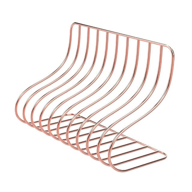Soporte metálico para libros estilo nórdico en color rosa dorado - Organizador de escritorio elegante (25x11.5x16.7 cm)