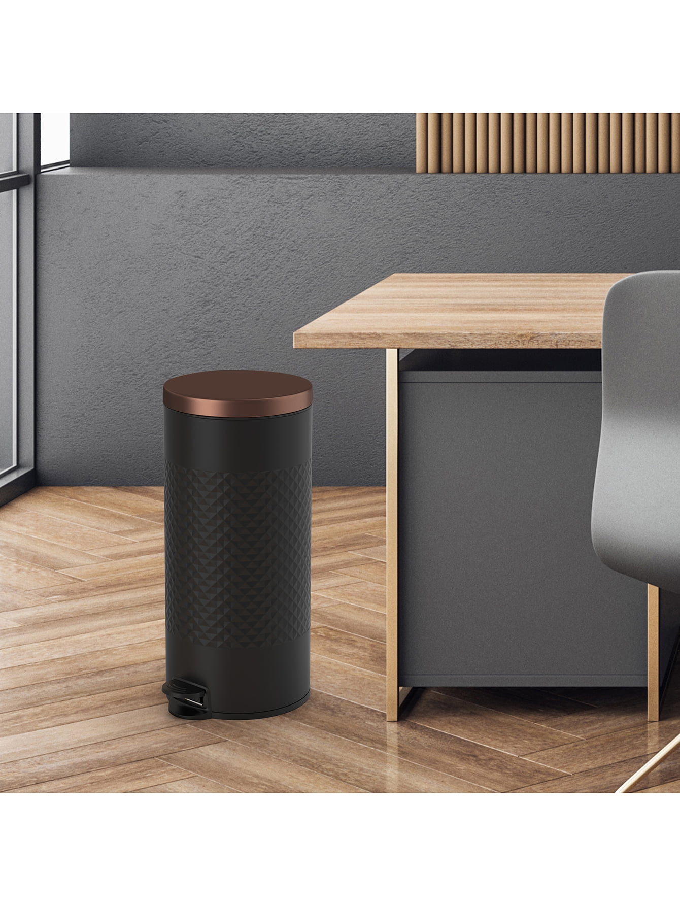 Innovaze 8 gal. Carbon Steel Step-on Trash Can, Matt Black Metal Round Garbage Can with Diamond Body for Kitchen