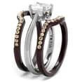 thumbnail image 4 of Luxe Jewelry Designs Set of 3 Women's Dark Brown IP Stainless Steel Wedding Rings with CZ Stones -, 4 of 4