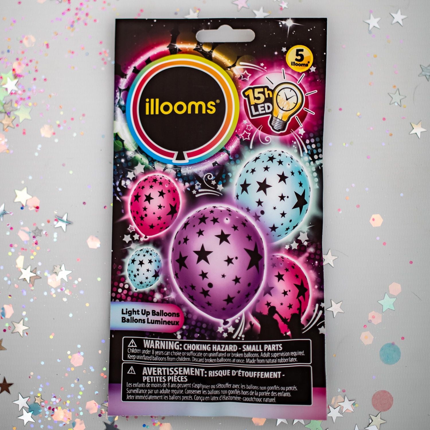 Lot de 5 ballons en latex Illooms Mixed Stars Lot de 5 ballons LED étoiles mixtes