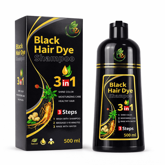 Black Hair Dye Shampoo 3-in-1 for Gray Hair – Herbal Color Shampoo w/ Polygonum Multiflorum, Ganoderma, Black Sesame & Ginseng – Semi-Permanent Hair Color for Women & Men – No Ammonia – 500ml (16.9