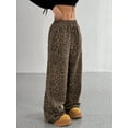 thumbnail image 5 of Women'S Plaid Leopard Print Straight Leg Pants Elastic Waist Y2K Trousers Bottoms with Pockets Deep Leopard L, 5 of 8