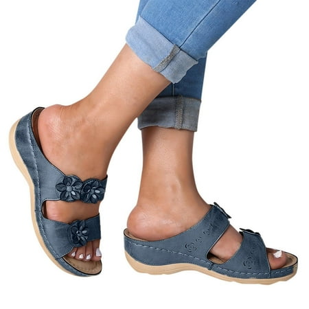 

Juebong Wedges for Women Casual Slides Sandals Shoes with Arch Support Casual Platform Open Toes Slides Blue 8.5