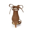 thumbnail image 2 of BLISSFUL STEP Women's Shoes Faux Suede Lace Up Open Toe Kitten Heel Cushioned Footbed Sandals  Brown 9, 2 of 7