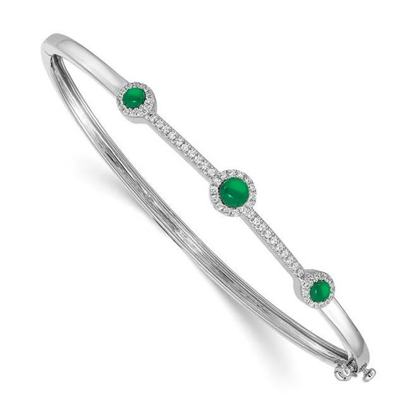 Quality Gold BM4031-EM-025-WA 14K White Gold Diamond & Cabochon Emerald Bangle