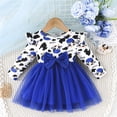 thumbnail image 1 of Odeerbi Niñas Vaca Imprimir Tul Vestido Ruffle Manga Larga Cuello Redondo Patchwork Malla Vestido, 1 of 3