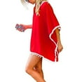 thumbnail image 5 of Mifelio Swimsuit Coverup for Women Up Bikini Tassels Women Beach Chiffon Cover Swimwear Loose Trim Kaftan Beach Towel Beach Cover Ups for Women Red One Size, 5 of 7