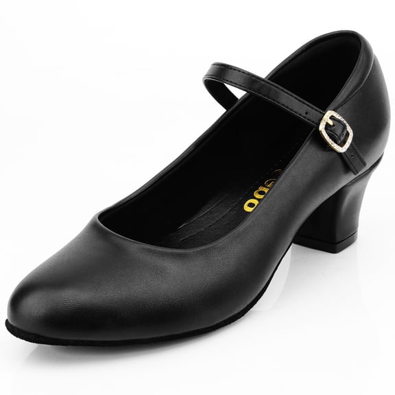 Sogebo Character Dance Shoes Leather Ankle Strap Ballroom Dance Heels for Women Latin Salsa Tango 8M