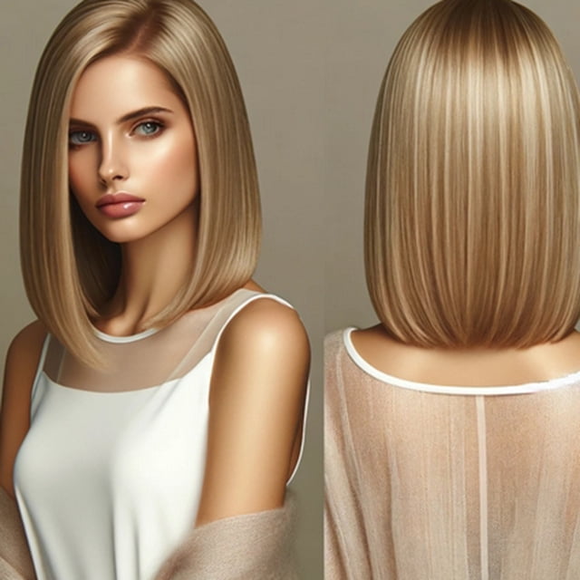 Peluca corta bob Fiudx fibra sintética lisa y voluminosa estilo europeo