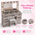 thumbnail image 6 of Zimtown Makeup Vanity Desk with Large Mirror & Charging Station, Vanity Table with 9 Drawers & Visible Glass Top, Bedroom Dressing Table, Gray, 6 of 10