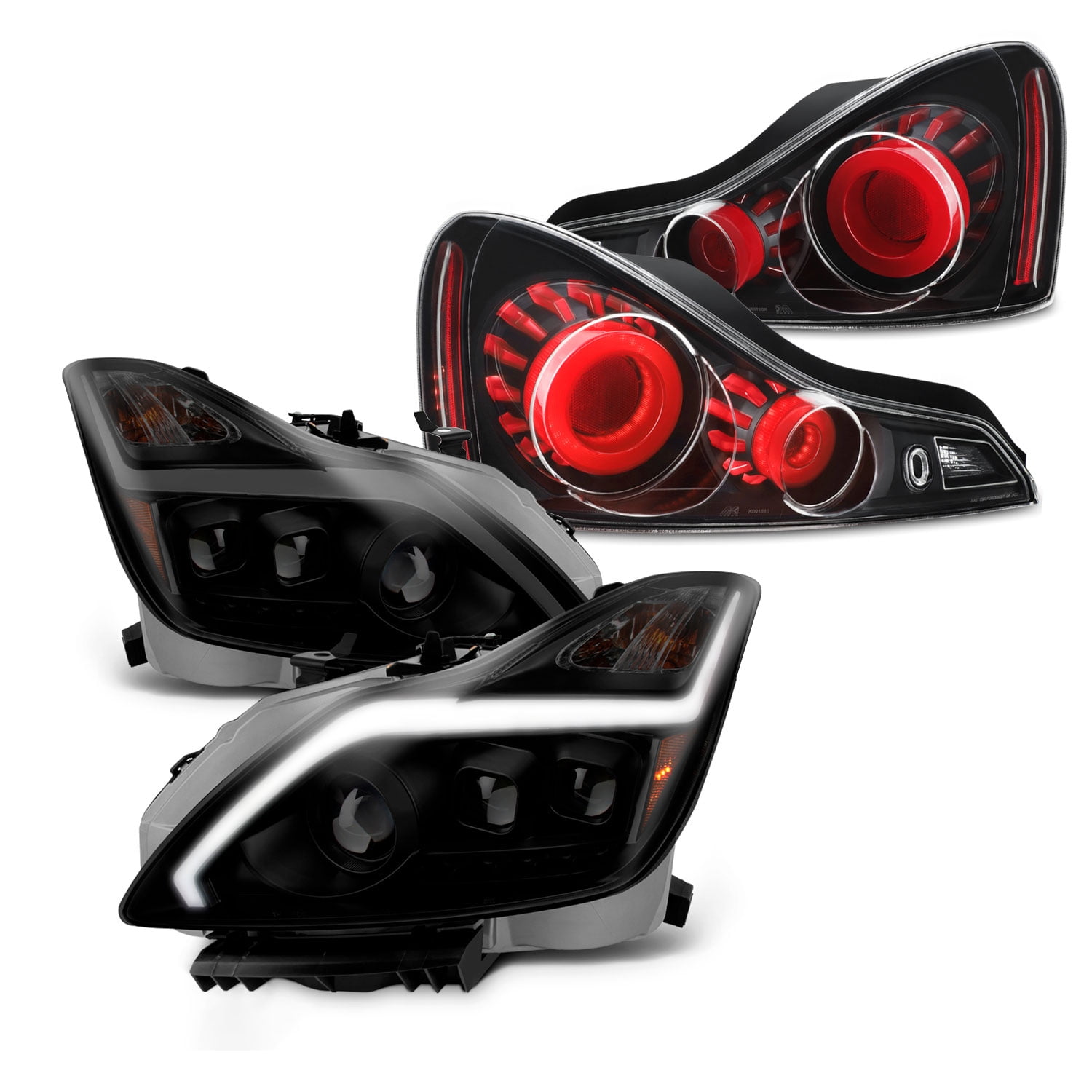For 0813 Infiniti G37 /1415 Q60 LED Light Tube Headlights & 3D LED