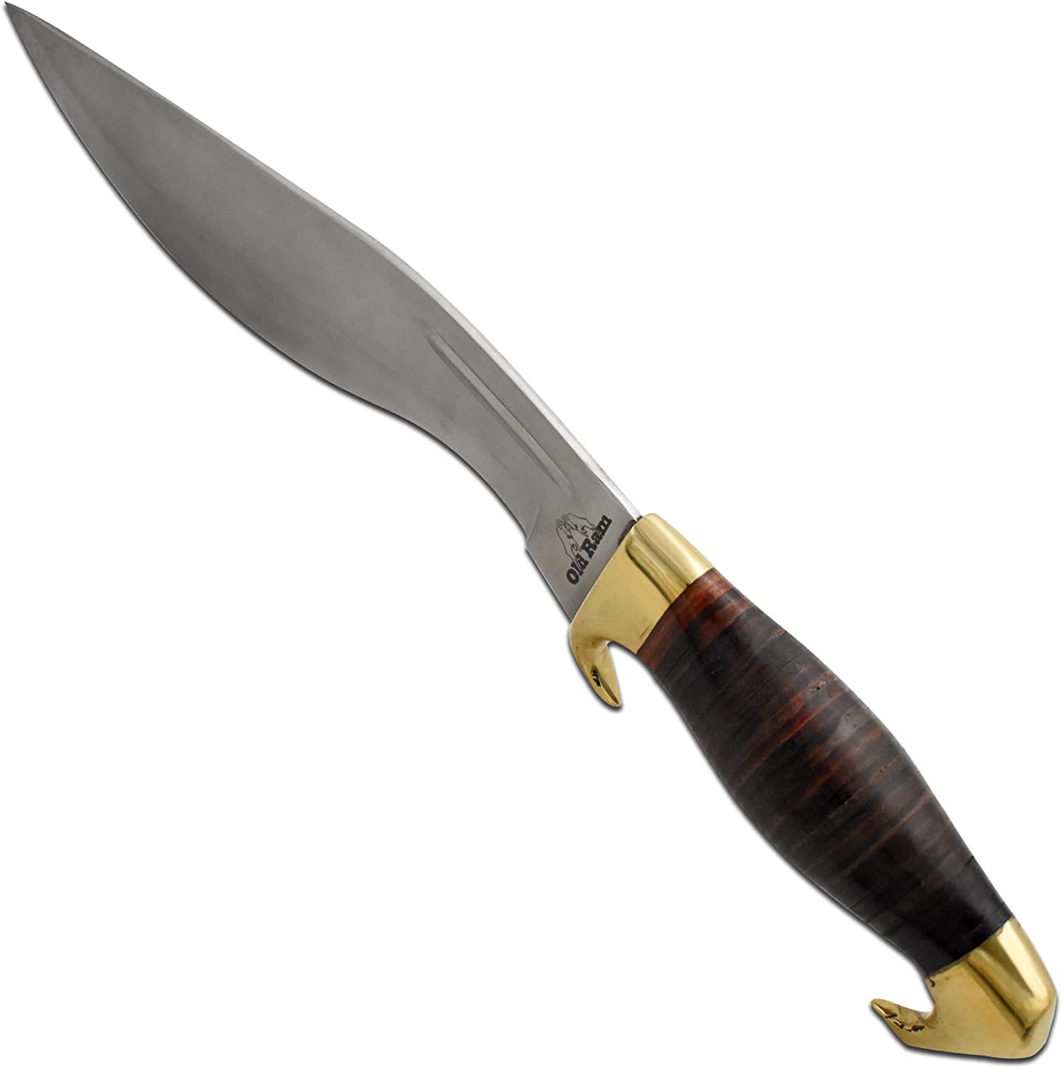 Old Ram Handmade Brass Pommel Kukri Style Hunting Knife with Sheath