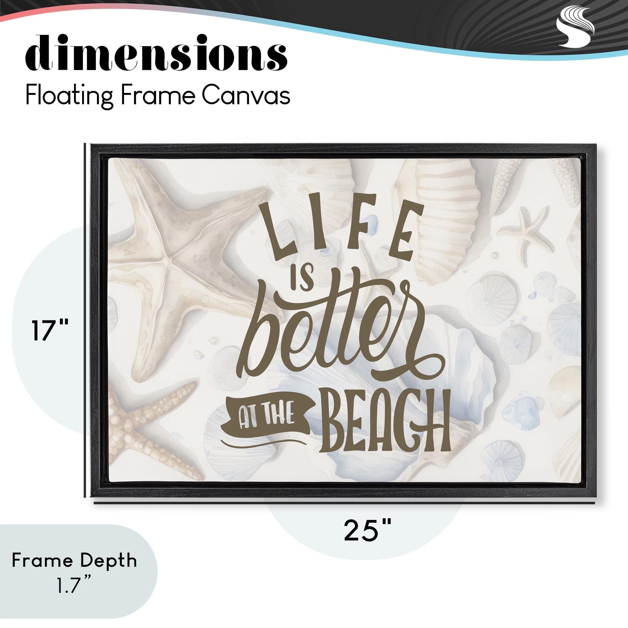 Stupell Industries Better At Beach Seashells Black Framed Floater Canvas Wall Art, design by Kim Allen