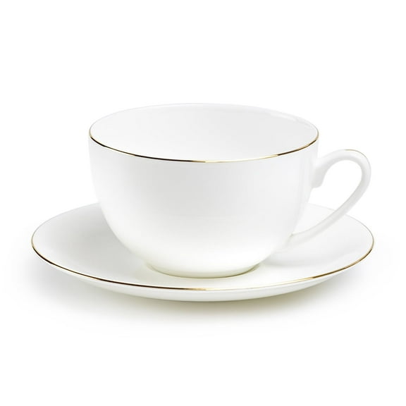 Grace Teaware Gold Rim Blanc 10oz Bone China Cup and Saucer Gracie Bone China