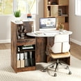 thumbnail image 2 of Patiojoy Modern Reception Desk Front Counter Desk with Oval Tabletop Lockable Drawer & Adjustable Shelf Rustic Brown, 2 of 9