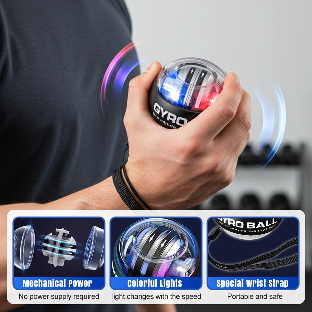 2026 Upgraded Wrist Ball, Auto-Start Wrist Balls Hand Strengthener, Grip Strength Trainer, Forearm Strengthener, Wrist Power Gyro Ball, Wrist Strengthener, Auto-Start Colorful Lighting（1pcs-black）