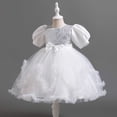 thumbnail image 6 of ITSAME Girls Formal Tutu Dresses Sequin Bow Puff Sleeve Princess Wedding Pageant Party Gown White Size 7-8, 6 of 7