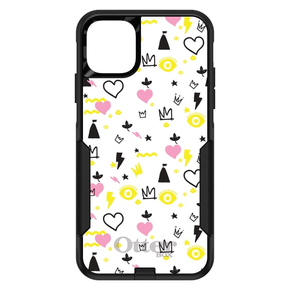 DistinctInk OtterBox Commuter Custom Case for Apple iPhone 15 (6.1" Screen) - Crown Hearts Castle Pink Yellow - Slim Profile Design