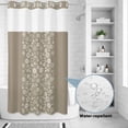 thumbnail image 2 of No Hook Shower Curtain, Japanese Shower Curtains for Bathroom with See Through Top Window, Grey Simple Traditional Flowers Leaves Pattern Waterproof & Washable Bath Curtain Small Stall 36"x78", 2 of 9