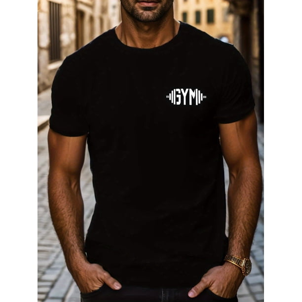 Men's Gym Athletic T-Shirt, Casual Black Short Sleeve Crew Neck Top, Summer Workout Tee for Men