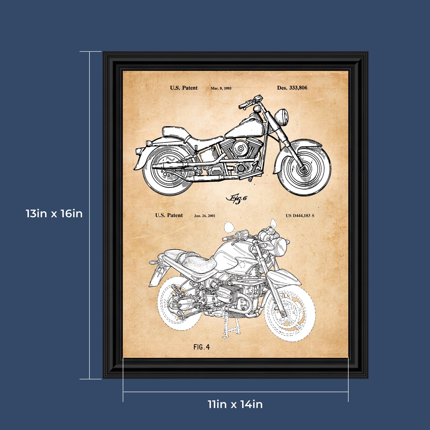 Harley Davidson Decor 1993 and 2001 Framed Motorcycle Patent Print, Unique Harley Davidson Wall Art, Vintage Motorcycle Gifts For Men, 2138B