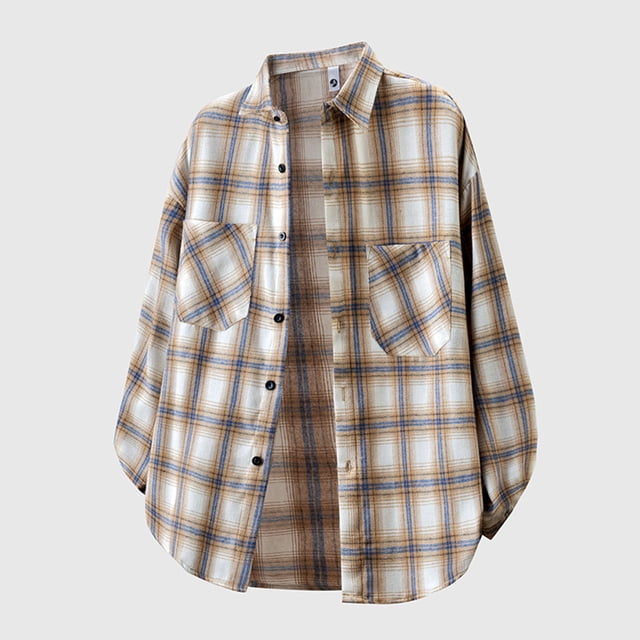 Blusa y camisa de manga larga con cuello vuelto para hombre, blusa informal a cuadros a la moda con botones y cuello vuelto, blusa de poliéster para hombre