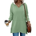 thumbnail image 3 of Busydd Womens Hoodies Fashion Solid Color Long Sleeve Tops for Women Casual Comfy Slit Hoodies for Women with Pocket and Drawstring L, 3 of 7