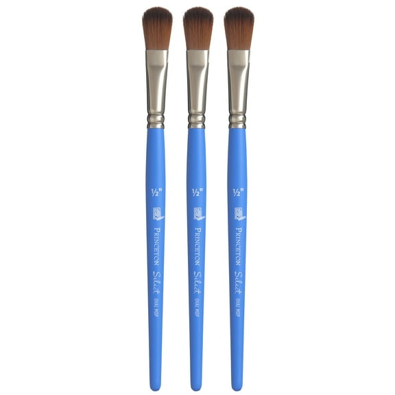 Princeton Select Artiste Oval Mop Brush, Synthetic Bristles, Short Handle Mixed Media Paintbrush, Jewel Blue, Size 1/2 inch, Pack of 3