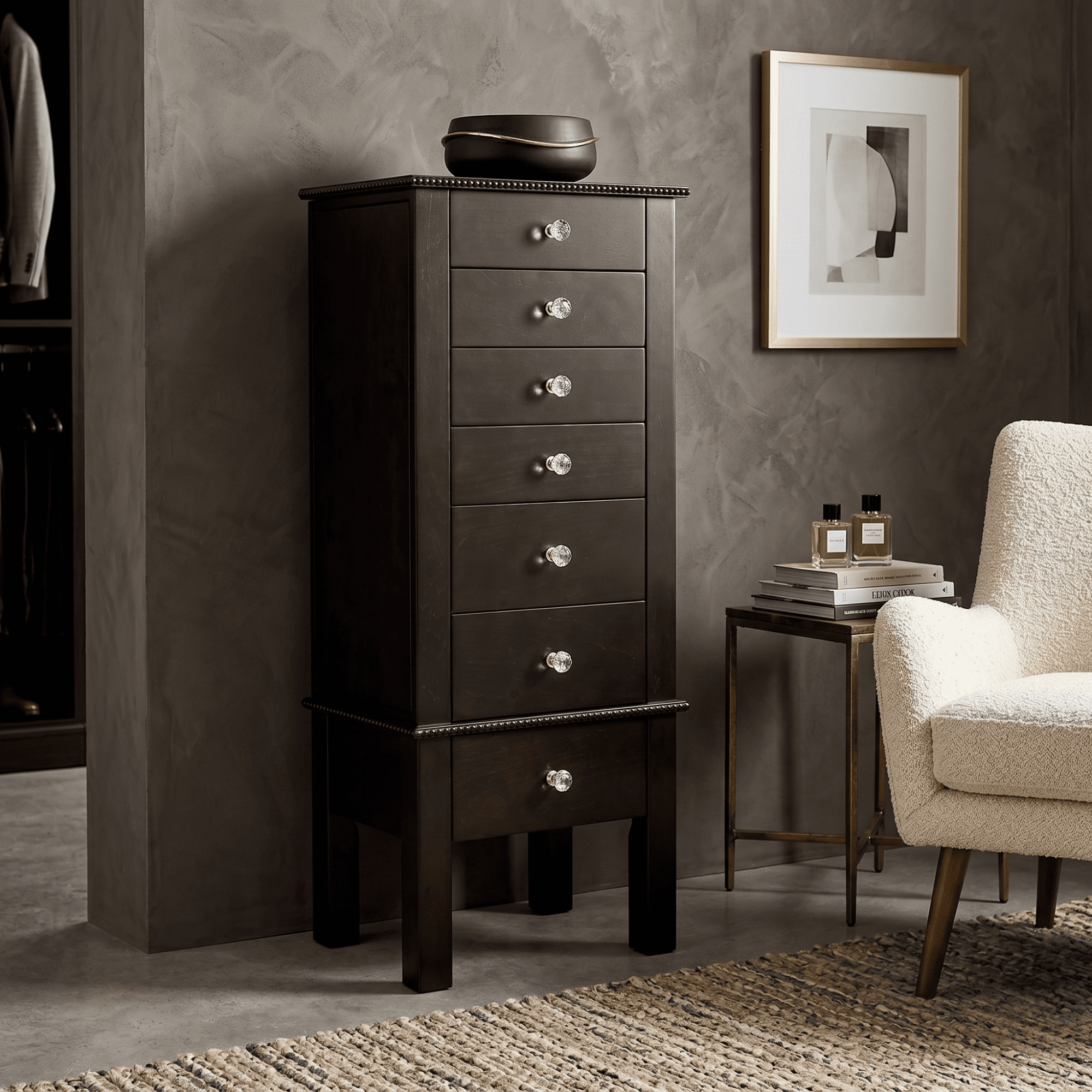 Hives & Honey - Crystal Standing Women's Wood Jewelry Armoire - Espresso
