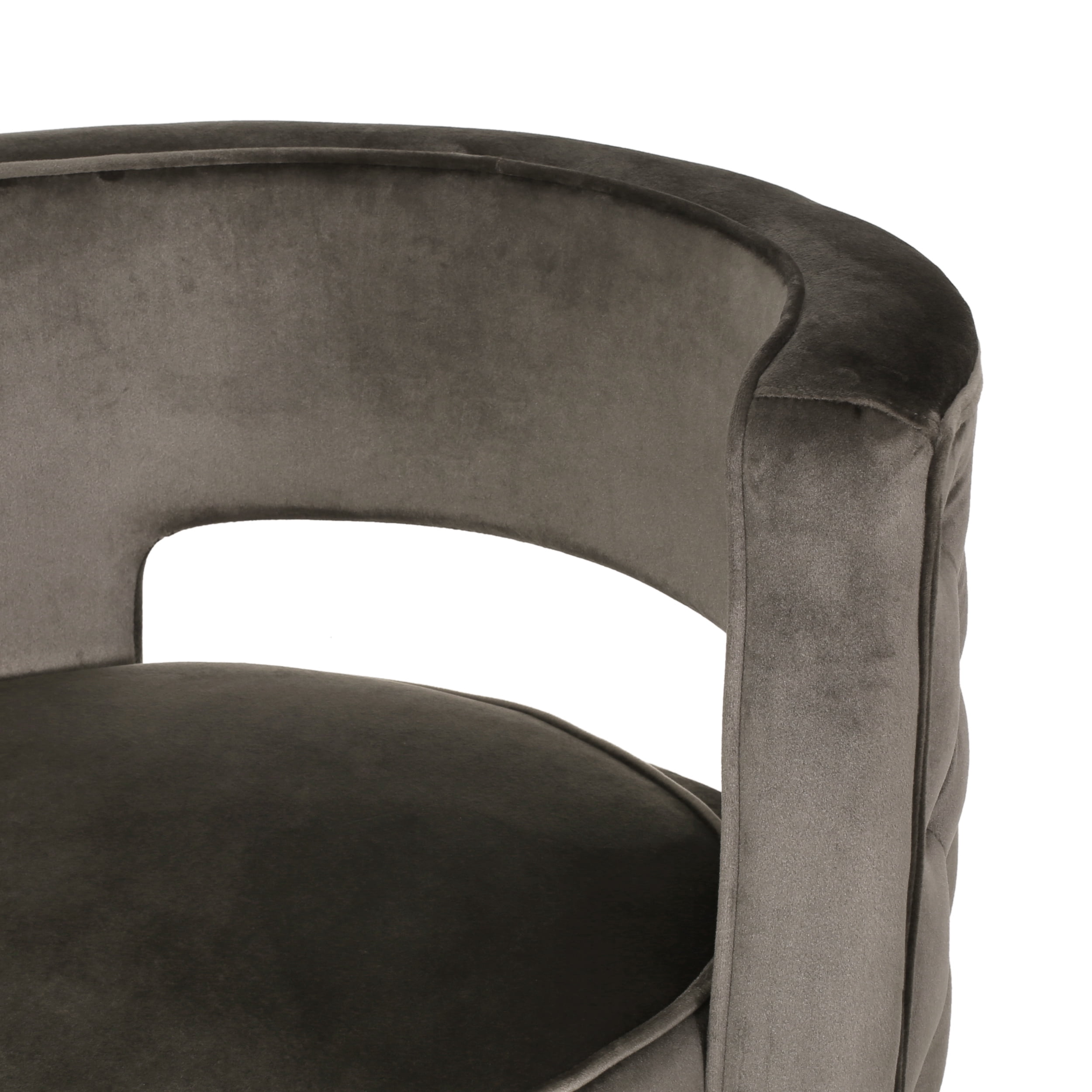 Noble House Tiro Velvet Round Open Back Swivel Club Chair, Gray and Copper