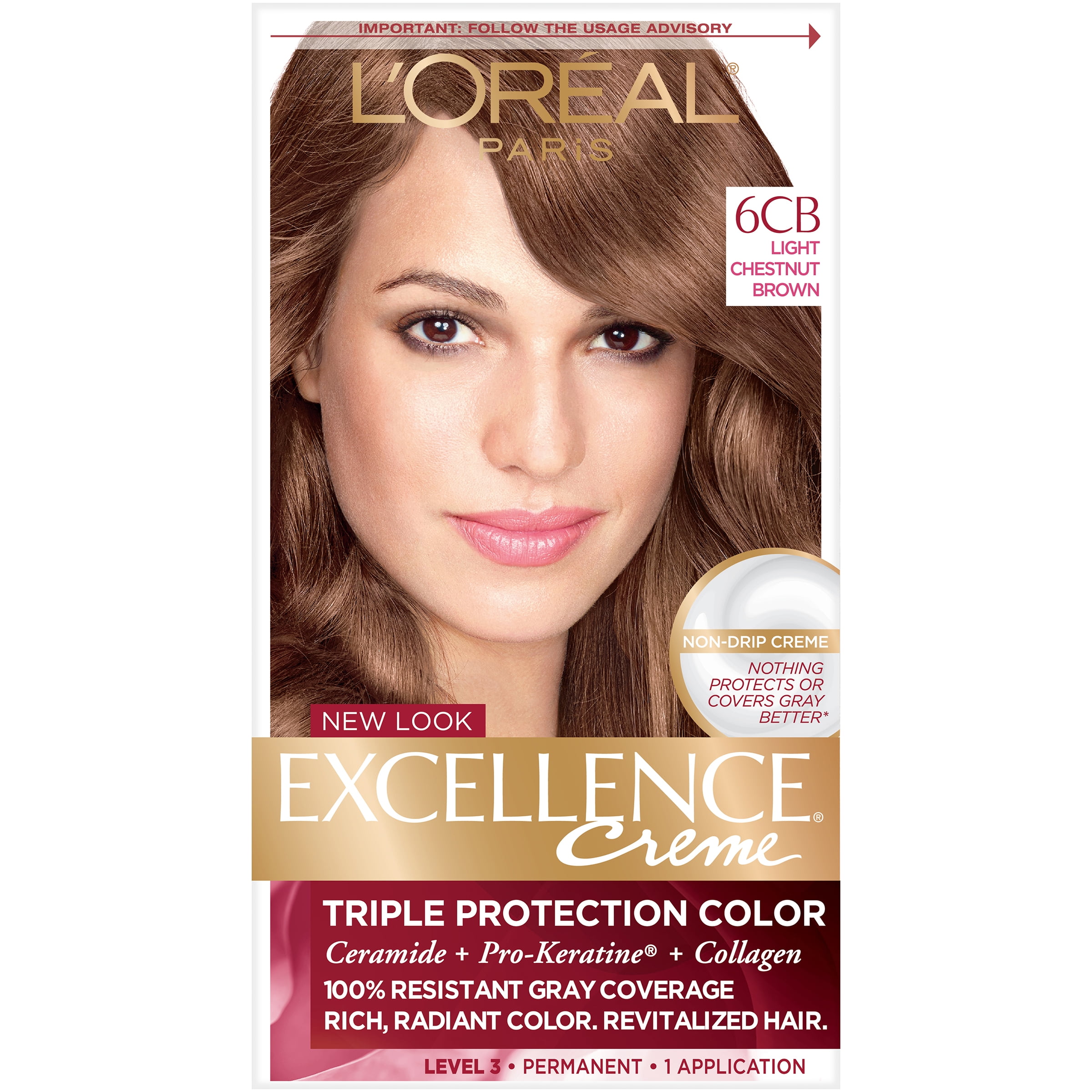 L'Oreal Paris Excellence Creme Permanent Protection Color, 6CB Light Chestnut Brown, 1 kit - Walmart.com