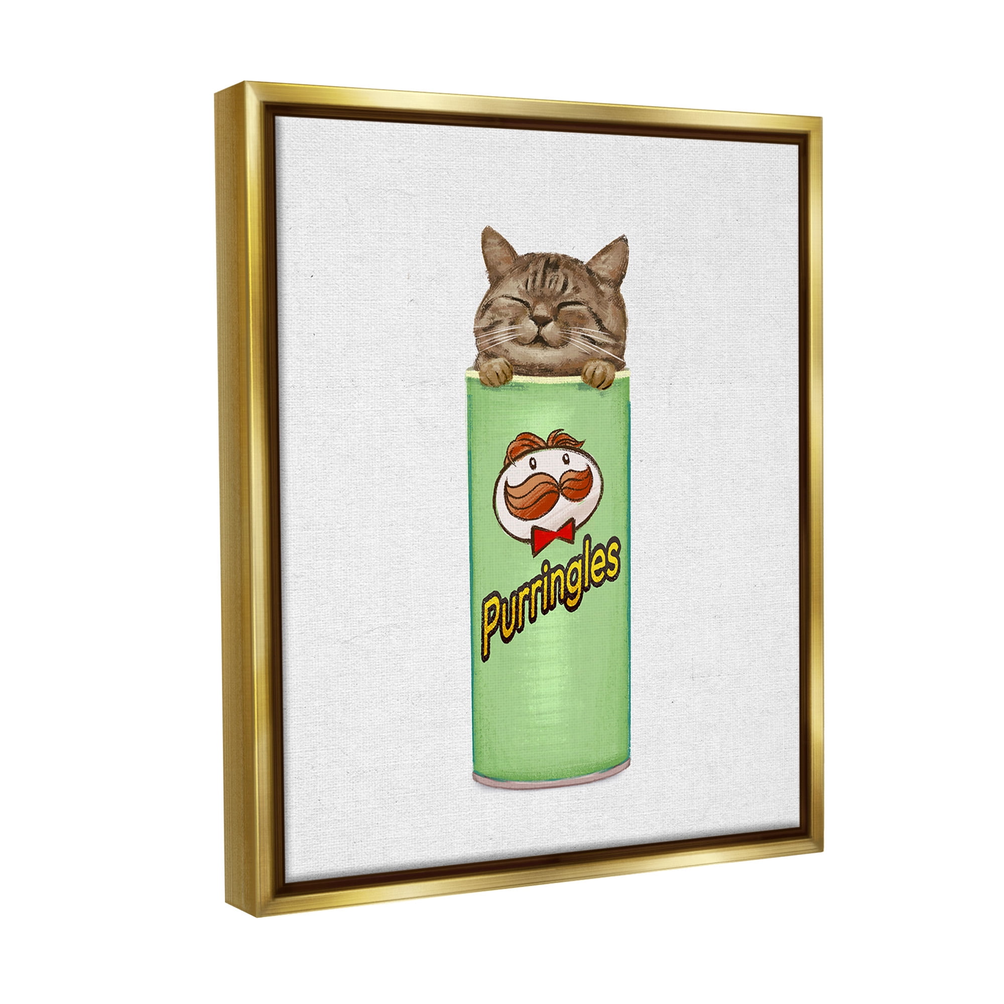 Stupell Industries Kitten in Chips Tin Animals & Insects Painting Gold Floater Framed Canvas Art Print Wall Art, 17 x 21