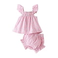 thumbnail image 4 of Xyant Baby Girl Summer Outfit Floral Print Fly Sleeve Ruffled Top Bowknot Elastic Waist Bloomers Shorts Casual Infant Toddler Clothes (Pink,6-12 Months）, 4 of 7