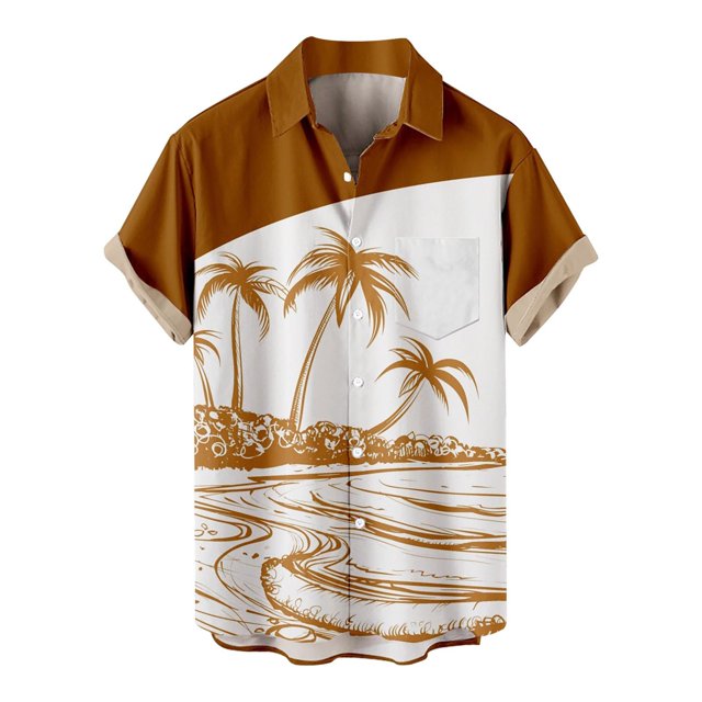 Camisas De Lino Para Hombre Camisa de manga corta con estampado digital 3d de ocio de tendencia de moda de playa de turismo de vacaciones de verano para hombres (Coffee, 3XL)