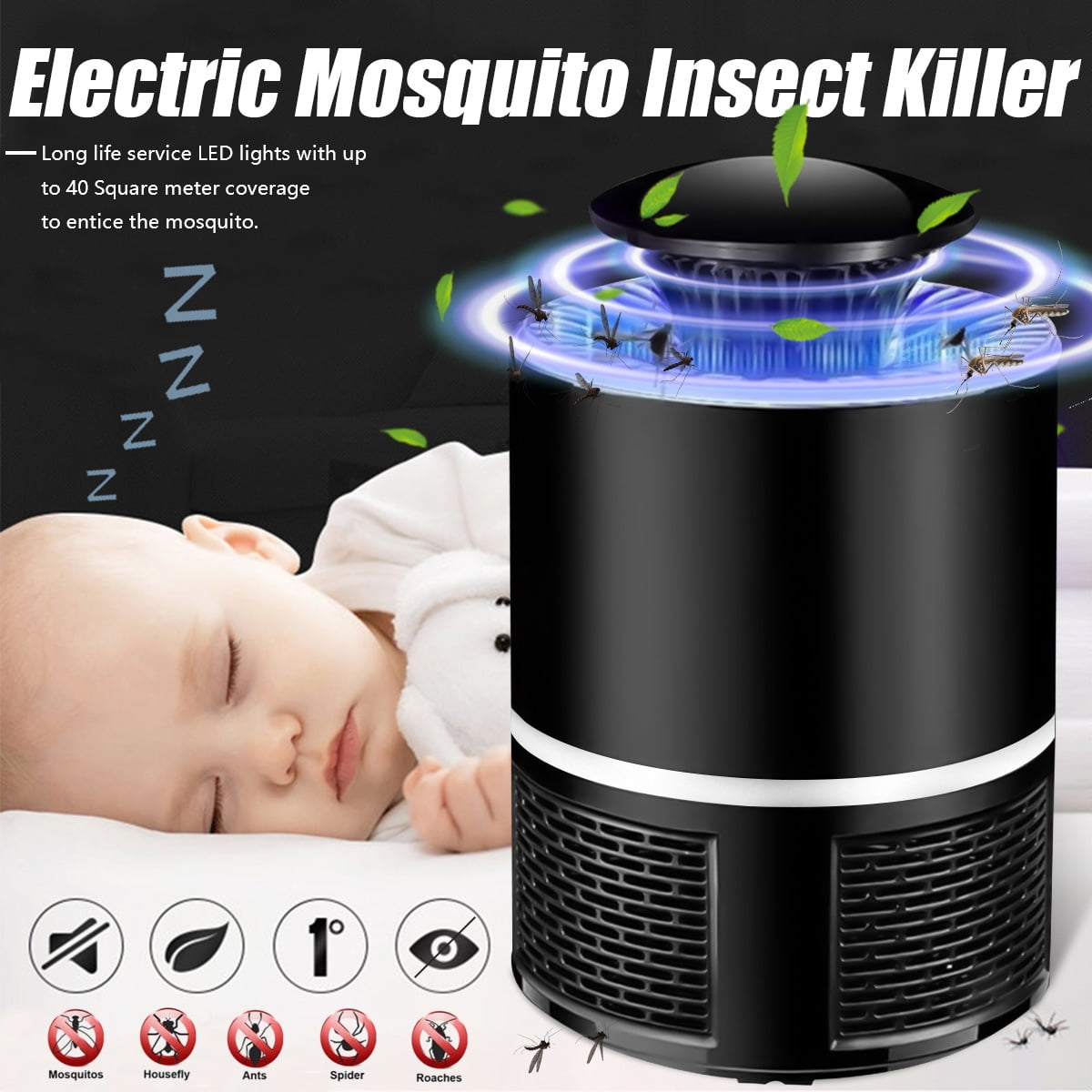 2019 Electric Fly Bug Mosquito Insect Killer LED Light Trap Lamp Pest Control 